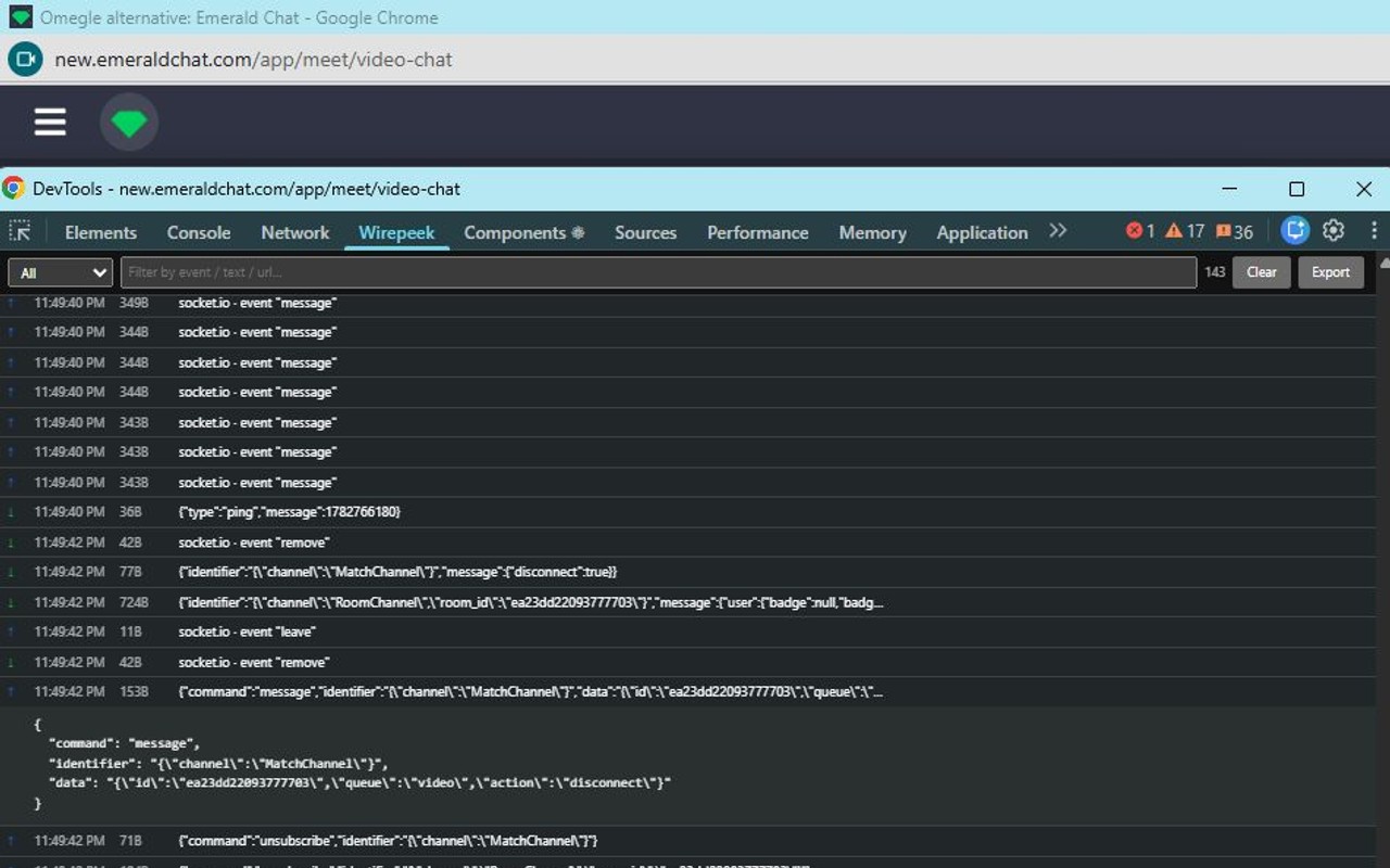 A decoded WebSocket frame expanded into a collapsible JSON tree inside Wirepeek.